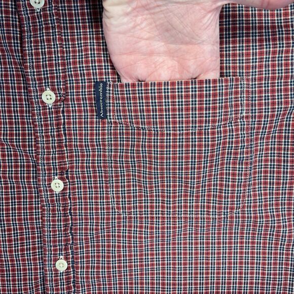 Abercrombie & Fitch Plaid Button-Down Shirt Men’s L Red Short Sleeve Pocket - Picture 2 of 9